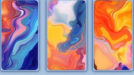 Set of abstract liquid backgrounds. Liquid marble texture. Vector illustration.