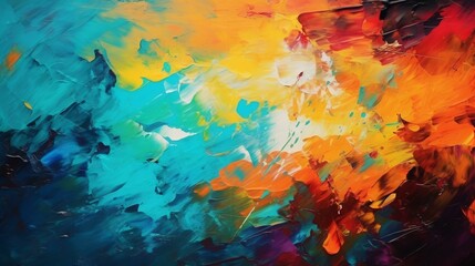 Abstract background of acrylic paint in blue, orange, and yellow colors.