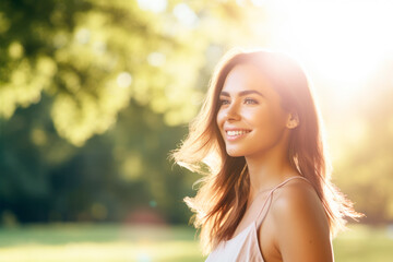 A young girl is smiling in the sun.