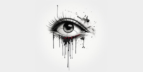 tattoo design eye with tear and broken heart, eye of the girl - obrazy, fototapety, plakaty