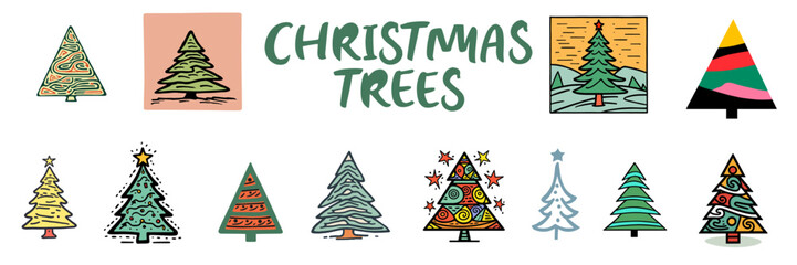 Christmas Tree Set - Minimalist Cartoon Vector Designs Pack