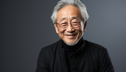 Handsome happy healthy old elderly asian man portrait on white background