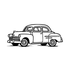 Vector Illustration of a Classic car with lines drawing for logo,icon, black and white	