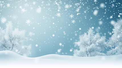 Naklejka na ściany i meble Snowy background with snowflakes and snow flakes on a blue background. This asset is suitable for winter-themed designs, holiday greeting cards, seasonal promotions, and festive social media posts.