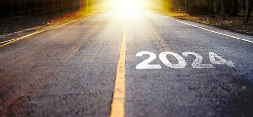 new year 2024 a road leading forward. the idea of a new beginning business, strategy start up, and...