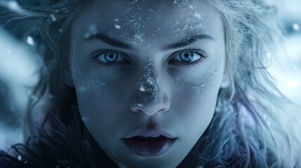 Close-up portrait of a woman in cinematic blue light. Generative Ai