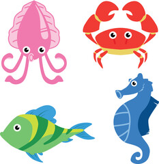 cartoon sea animals set
