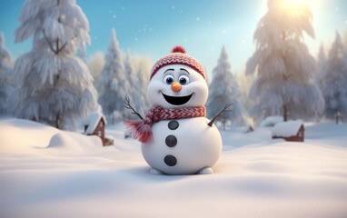 Obraz premium Happy cute snowman smiling with big eyes generation of AI