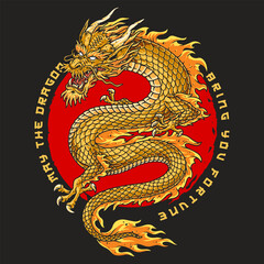 Obraz premium Golden dragon colorful vintage sticker