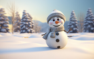 Obraz premium Happy cute snowman smiling with big eyes generation of AI