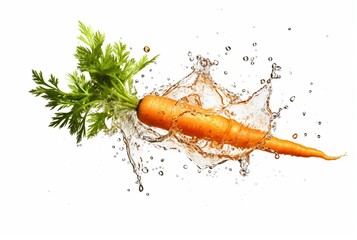 fresh carrot with water splash isolated white background. generative ai - obrazy, fototapety, plakaty