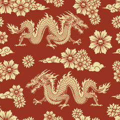 Asian dragons seamless pattern colorful