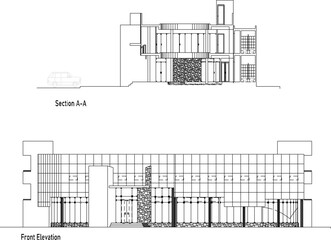 Naklejka premium Vector sketch illustration of architectural design sections and the appearance of modern minimalist buildings