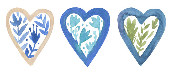 watercolor valentine heart in nude colors 
set isolated