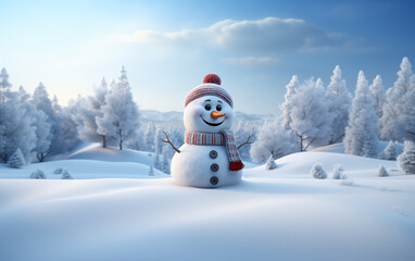 Happy cute snowman smiling with big eyes generation of AI