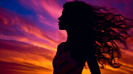 Artistic Silhouette: A silhouette of a woman against a vibrant sunset, creating a visually stunning and artistic composition.