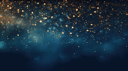 A close-up view of a blue and gold background with stars. Suitable for celestial, festive, or glamorous design projects such as invitations,  holiday-themed graphics.glitter lights. de focused. banner - obrazy, fototapety, plakaty
