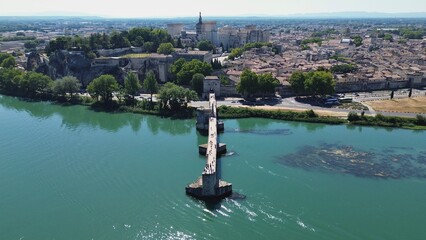 drone photo Avignon bridge, Pont Saint-Benezet - Pont d'Avignon France Europe	