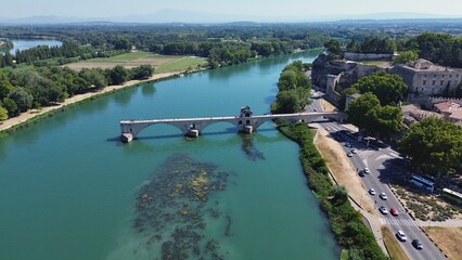 drone photo Avignon bridge, Pont Saint-Benezet - Pont d'Avignon France Europe