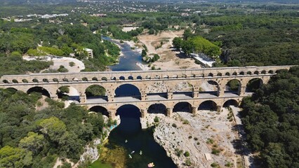 Fototapeta premium drone photo Gard bridge, pont du Gard Nimes France Europe 