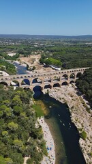drone photo Gard bridge, pont du Gard Nimes France Europe 