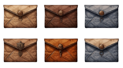 Set of Envelopes Isolated on Transparent or White Background, PNG