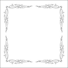 Black and white frame with tropical leaves, decorative corners for greeting cards, banners, business cards, invitations, menus. Isolated vector illustration.	