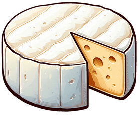 Creamy Camembert Elegance: Soft, Fresh 2D Flat Illustration of Classic Camembert Cheese on a Clean White Background, Centered