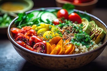Vegetarian poke bowl super food - obrazy, fototapety, plakaty