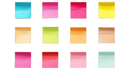 Set of Sticky Notes Isolated on Transparent or White Background, PNG