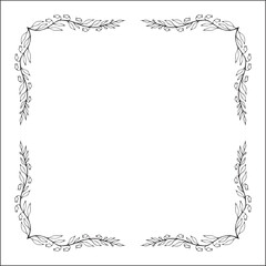 Vegetal floral frame with leaves and flowers, decorative corners for greeting cards, banners, business cards, invitations, menus. Isolated vector illustration.	