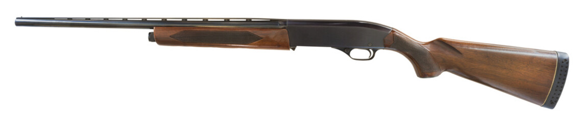 Semi auto shotgun with wood forearm and buttstock with ribbed barrel ideal for sporting clays or...