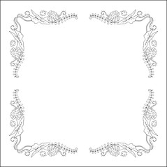 Black and white frame with tropical leaves, decorative corners for greeting cards, banners, business cards, invitations, menus. Isolated vector illustration.	