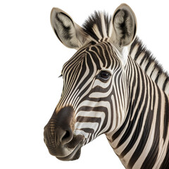Zebra head isolated on transparent background, cutout PNG file.