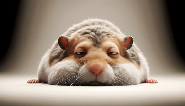 Photorealistic horizontal image of a very bored hamster. The hamster's eyes are half-closed and uninterested, with a lackluster expression. Its fur is flat and uninspired, reflecting the boredom.