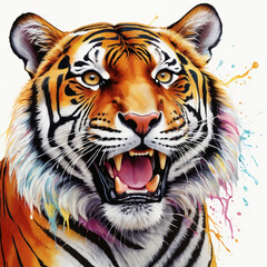 Tiger in falling colors with white background
