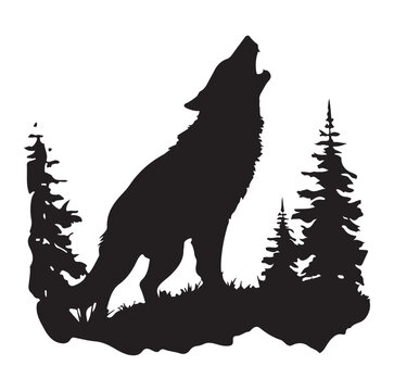 Howling Wolf Silhouette Vector icon, logo, sign isolated on white background. Vector illustration