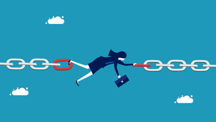 Solve risks or weaknesses of the business. Businesswomen holding chains together. vector