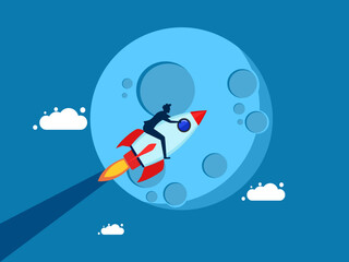 High growth concept. man flies on rocket to the moon. vector illustration