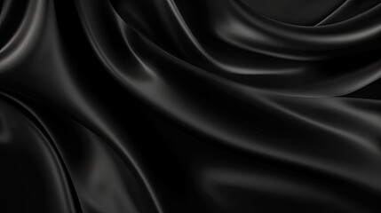 Abstract black background. black fabric texture background. black silk satin. Curtain. Luxury background for design. Shiny fabric. Wavy folds.	
