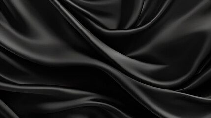 Abstract black background. black fabric texture background. black silk satin. Curtain. Luxury background for design. Shiny fabric. Wavy folds.	
