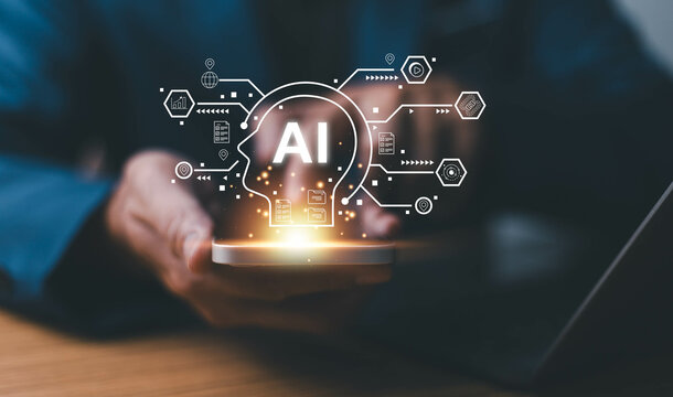 AI expert analytics tech, artificial intelligence technology concept, Technology and people concept man use AI to help work, AI Learning, Business, modern technology, internet and networking concept