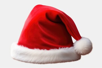 A red Santa hat with white fur on a white background. Perfect for Christmas-themed designs and holiday projects.