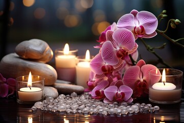 candles and orchid, spa still life with orchid