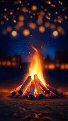 Lohri background with bonfire and lights. - obrazy, fototapety, plakaty