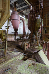 Abandoned feed mill near resettled village of Dronki in exclusion zone of Chernobyl nuclear power plant, Belarus