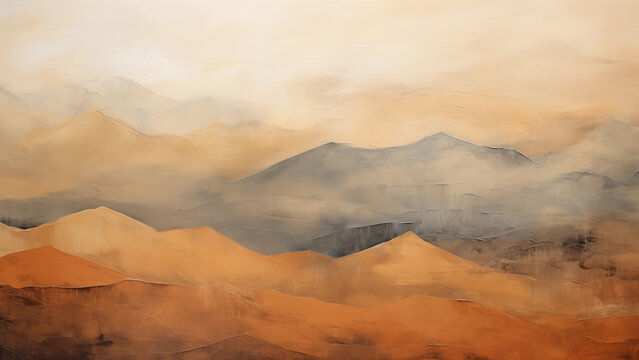 Abstract ocher atmosphere of Earth's huge tall mountains