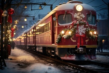 Obraz premium Christmas Trains - Generative AI