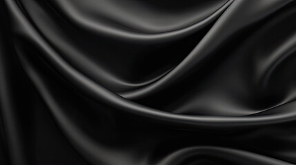 Obraz premium Abstract. Black silk satin texture background. Curtain, drapery. Beautiful soft folds on the fabric. Elegant luxury background with space for design.