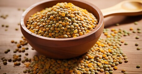 The Wholesome Beauty of Lentils Arranged on a Rustic Wooden Backdrop. Generative AI